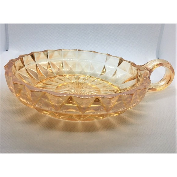 Vtg Carnival Pressed Glass Round Candy Dish Starburst Peach Jeannette Indiana - Picture 1 of 8